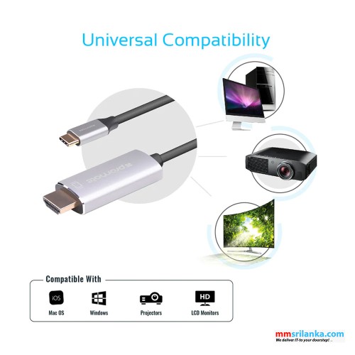 Promate USB-C to HDMI Audio Video Cable with Ultra HD Support 											