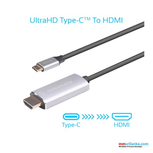 Promate USB-C to HDMI Audio Video Cable with Ultra HD Support 											