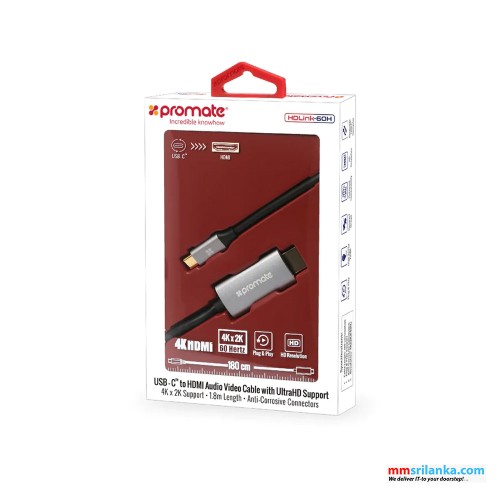 Promate USB-C to HDMI Audio Video Cable with Ultra HD Support 											