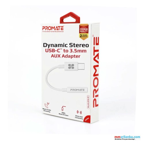  Promate Dynamic Stereo USB-C to 3.5mm AUX Adapter 										