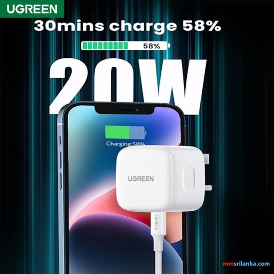 UGREEN PD Fast Charger UK+USBC-Lightning Cable 1m