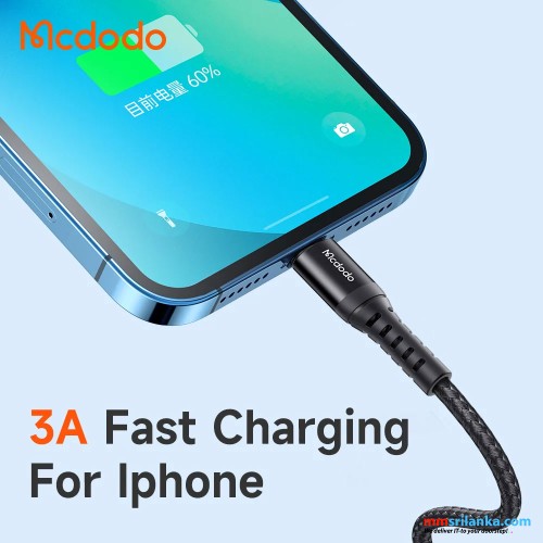 MCDODO USB TO LIGHTNING 3A CHARGING DATA 0.2M SHORT CABLE BLACK-(6M)