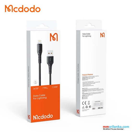 MCDODO USB TO LIGHTNING 3A CHARGING DATA 0.2M SHORT CABLE BLACK-(6M)