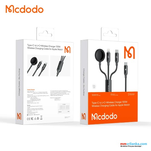 MCDODO BETA SERIES 1.2M USB-C TO TYPE-C+LIGHTING+WIRELESS CHARGER FOR APPLE WATCH 3 IN 1 CHARGING CABLE BLACK-(6M)