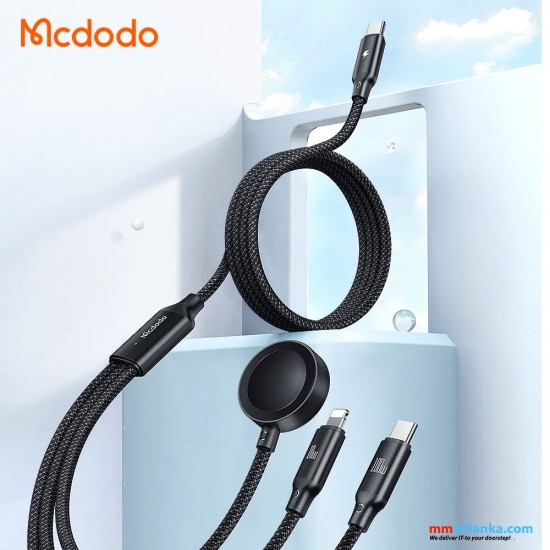 MCDODO BETA SERIES 1.2M USB-C TO TYPE-C+LIGHTING+WIRELESS CHARGER FOR APPLE WATCH 3 IN 1 CHARGING CABLE BLACK-(6M)