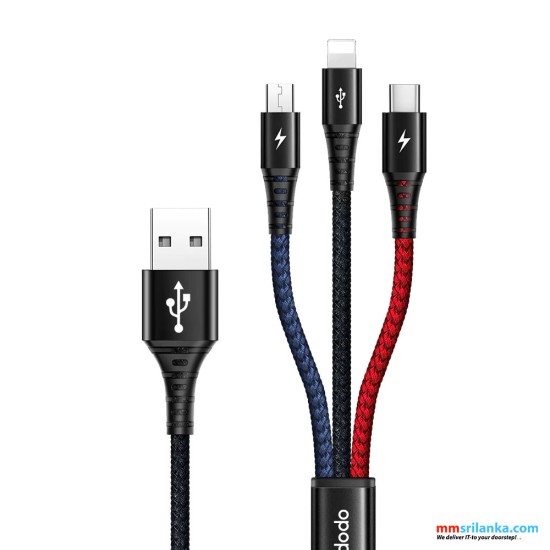 MCDODO 3 IN 1 USB TO TYPE-C,MICRO,LIGHTING 3A FAST CHARGING CABLE-(6M)