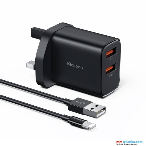 MCDODO 12W DUAL USB CHARGING ADAPTER WITH USB TO LIGHTING CABLE-(6M)