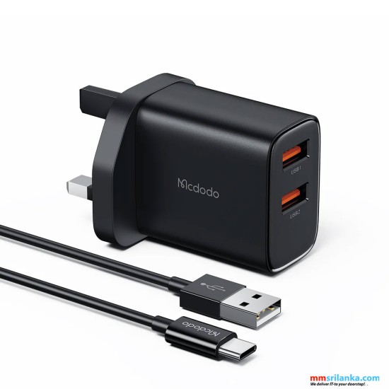 MCDODO 12W DUAL USB PORT CHARGING ADAPTER WITH USB TO TYPE-C CABLE-(6M)