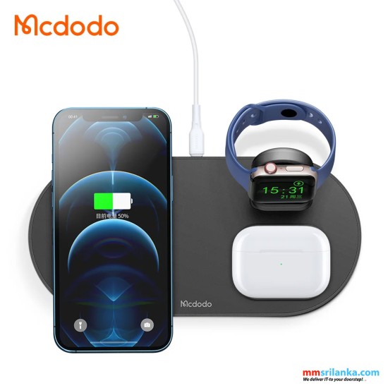 MCDODO 3 IN 1 MAGNETIC WIRELESS CHARGER PRO 15W (MOBILE/TWS/APPLE WATCH) BLACK-(6M)