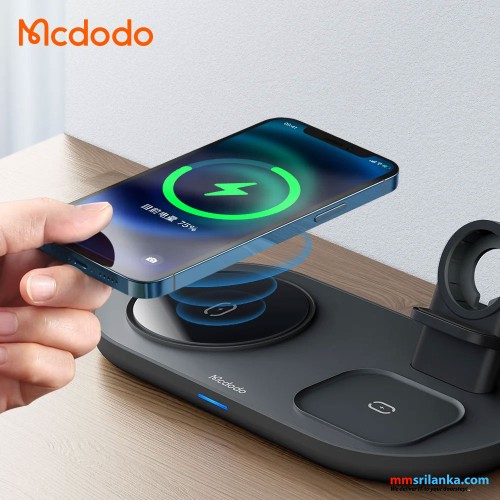 MCDODO 3 IN 1 MAGNETIC WIRELESS CHARGER PRO 15W (MOBILE/TWS/APPLE WATCH) BLACK-(6M)