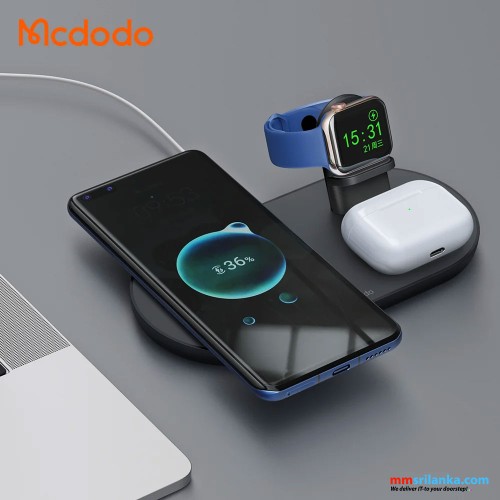 MCDODO 3 IN 1 MAGNETIC WIRELESS CHARGER PRO 15W (MOBILE/TWS/APPLE WATCH) BLACK-(6M)