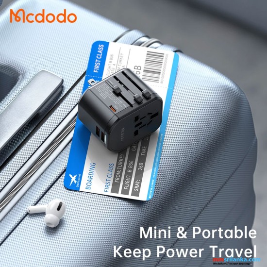 MCDODO UNIVERSAL TRAVEL ADAPTER DUAL USB+TYPE C PORTS 20W PD,EU/US/AU/UK-(6M)