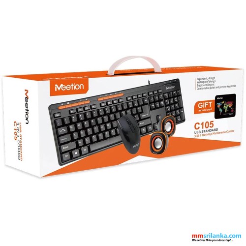 MEETION C105 WIRED 3 IN 1 COMBO (MOUSE,KEYBOARD & MULTIMEDIA SPEAKER)-(6M)