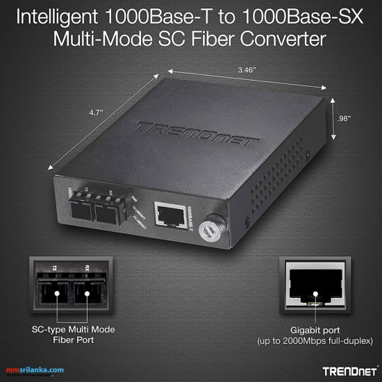 Trendnet Intelligent 1000Base-T to 1000Base-SX Multi-Mode SC Fiber Converter-(2Y)