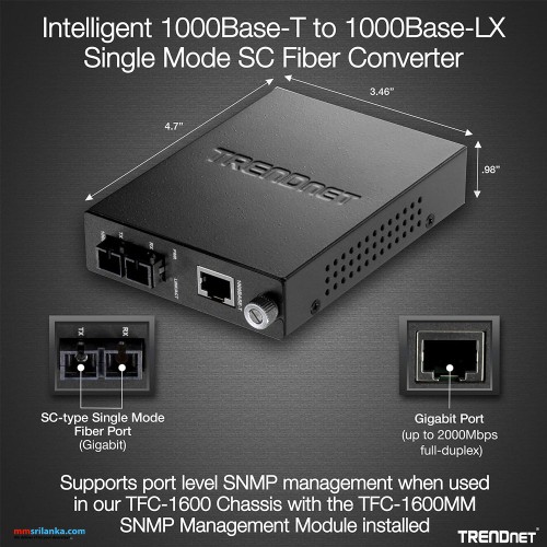 Trendnet Intelligent 1000Base-T to 1000Base-FX Single Mode SC Fiber Converter-(2Y)