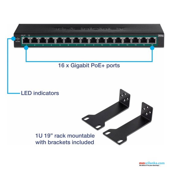Trendnet 16-Port Gigabit PoE+ Switch-(2Y)