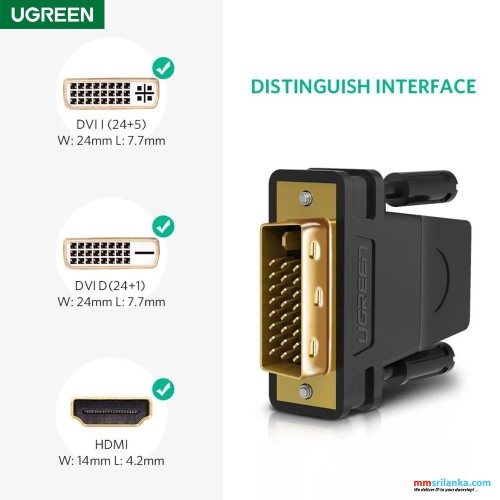 UGREEN DVI 24+1 Male To Hdmi Female Adapter Black (6M)