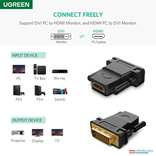 UGREEN DVI 24+1 Male To Hdmi Female Adapter Black (6M)