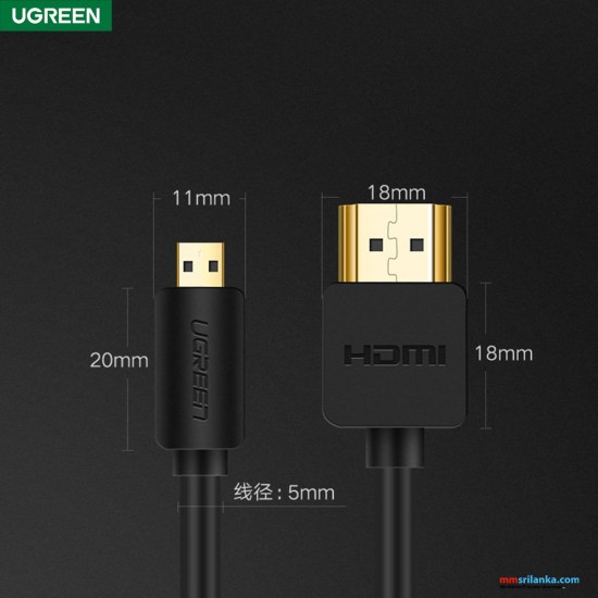 UGREEN micro HDMI to HDMI cable 1.5m black (6M)