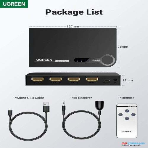 UGREEN 40234 3 Port 3x1 Hdmi Switch (6M)