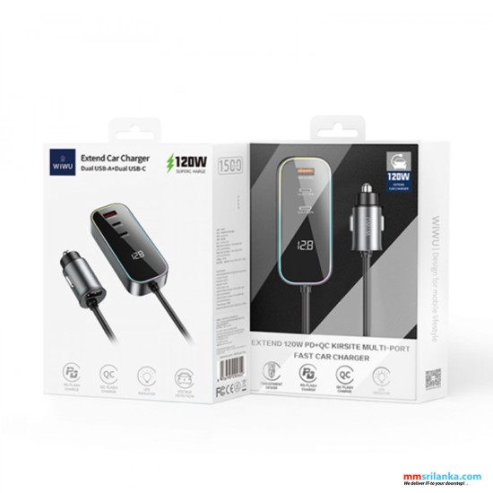 WIWU 120W EXTEND CAR CHARGER SPACE GRAY (6M)