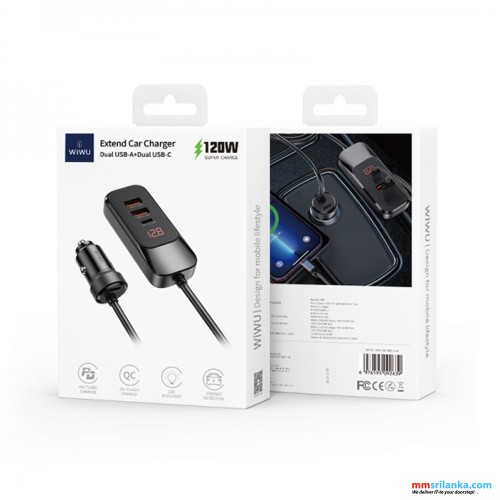 WIWU 120W EXTEND CAR CHARGER BLACK (6M)