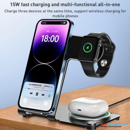 WIWU WI-W005 15W POWER AIR 3 IN 1 WIRELESS CHARGER (6M)