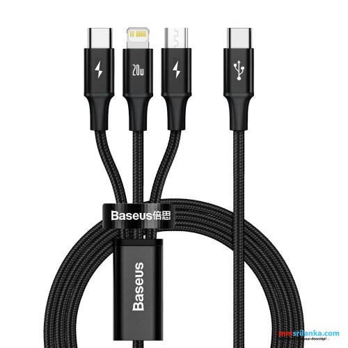 Baseus Rapid Series 3-in-1 Fast Charging Data Cable Type-C to  C+L+C PD 20W 1.5m