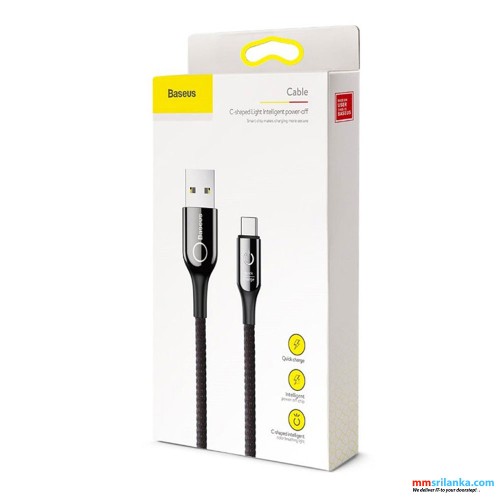 Baseus C-shaped Light Intelligent power-off Cable USB For Type-C  3A 1M