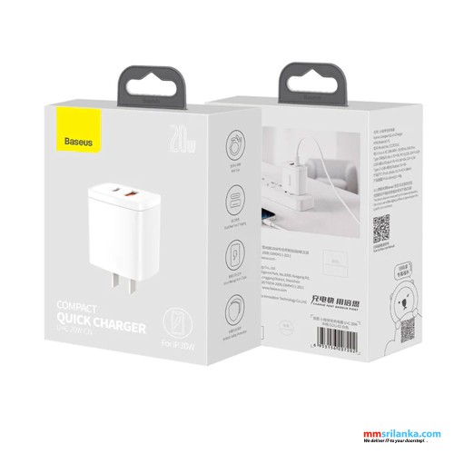 BASEUS COMPACT QUICK CHARGER U+C 20W CN WHITE