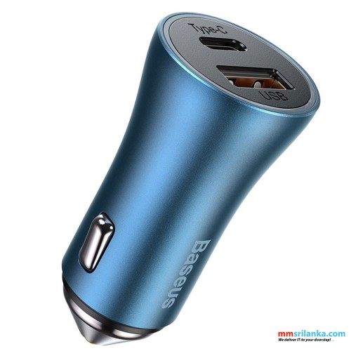 Baseus U+C 60W Golden Contactor Max Dual Fast Car Charger Blue 