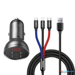 Baseus Digital Display Dual USB 4.8A Car Charger with 3-in-1 Cable