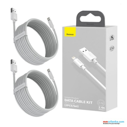 Baseus 1.5m 2.4A (2 Cables /Set) USB to Lighting Simple Wisdom Data Cable Kit White (6M)