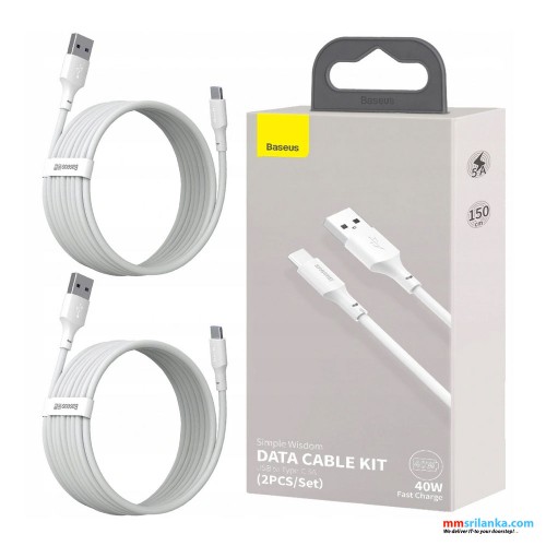 Baseus Type-C 5A (2PCS/Set – 1.5m Simple Wisdom Data Cable Kit USB White (6M)