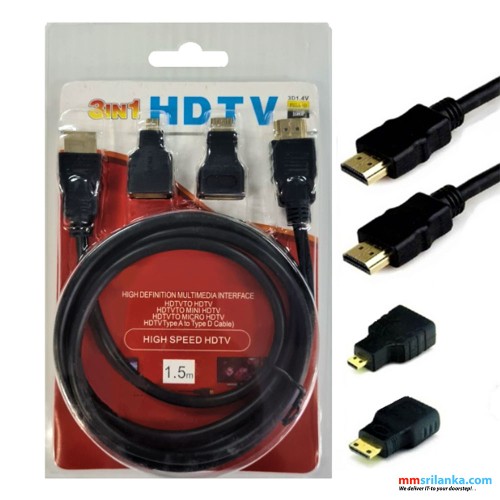 3 In 1 HDTV High Speed HD Cable 3D 1.4V 1080P, HDMI to HDMI Mini, HDMI Micro, Adapter Converter Kit