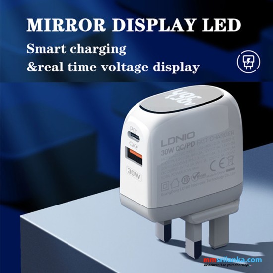 LDNIO A2522C 30W LED Display PD+QC 3.0 Fast Charger with Type-C to Type-C Cable