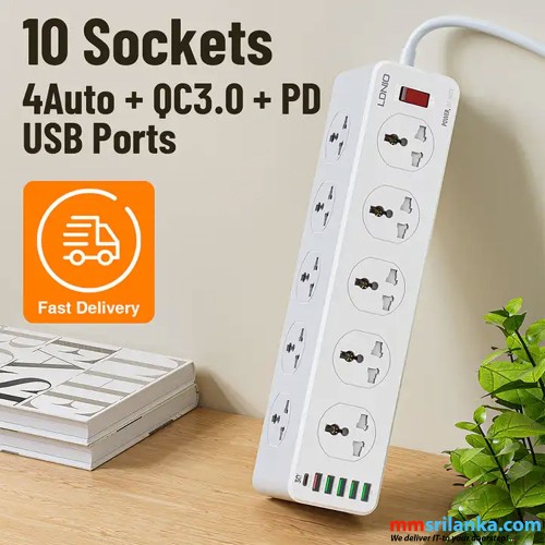 LDNIO SC10610 30W 6-Port USB Charger Power Strip (6M)