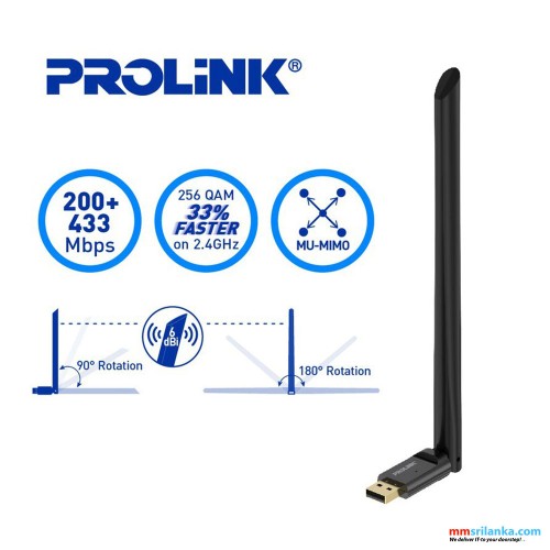 Prolink DH-5103U AC650 Wireless USB Adapter 6dBi Antenna (1Y)