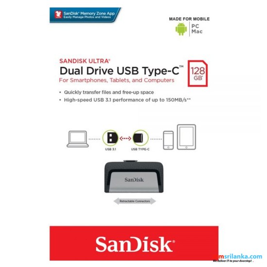 SanDisk Ultra Dual Drive 128GB USB Type-C Flash Drive (1Y)