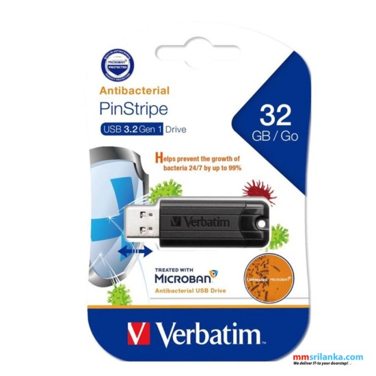 VERBATIM 32GB PinStripe USB 3.2 Gen 1 Flash Drive (3Y)