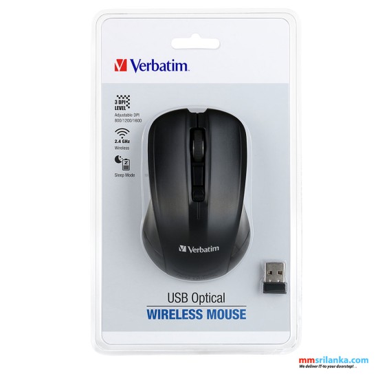 VERBATIM USB Optical Wireless Mouse-BLACK (1Y)