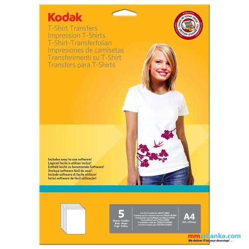 KODAK LIGHT T-SHIRT TRANSFERS A4 SIZE 5 SHEETS