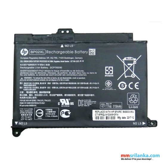 HP BP02XL 849909-850 Laptop Battery Replaceable for HP Pavilion PC 15-AU000 (6M)