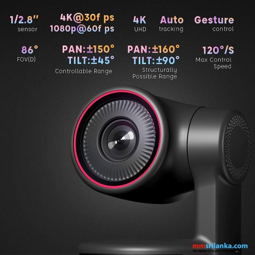 OBSBOT Tiny 4K PTZ Webcam, AI-Powered AI-Tracking Auto-Framing Gesture Control HDR 4K Webcam with Dual Omni-Directional Mic 4X Zoom in/Out for Video Meeting Remote Class Live Streaming (1Y)