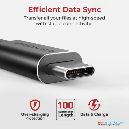 Promate Fabric Braided USB-C Data Sync & Charge Cable
