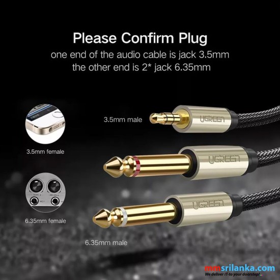 UGREEN Audio 3.5mm TRS to Dual 6.35mmTS Audio 2M Cable