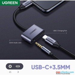 UGREEN 2 in 1 Type C to Aux Female Audio Adapter Supports 3.5mm Headphone Jack and USB C Charging Port Aluminum