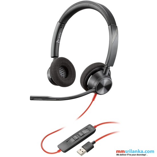Poly - Blackwire 3320 - Wired, Dual-Ear (Stereo) Headset with Boom Mic - USB-A to Connect to Your PC, Mac - Works with Teams (Certified), Zoom (1Y)