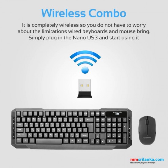 Promate Sleek Ergonomic Multimedia Wireless Keyboard & Mouse