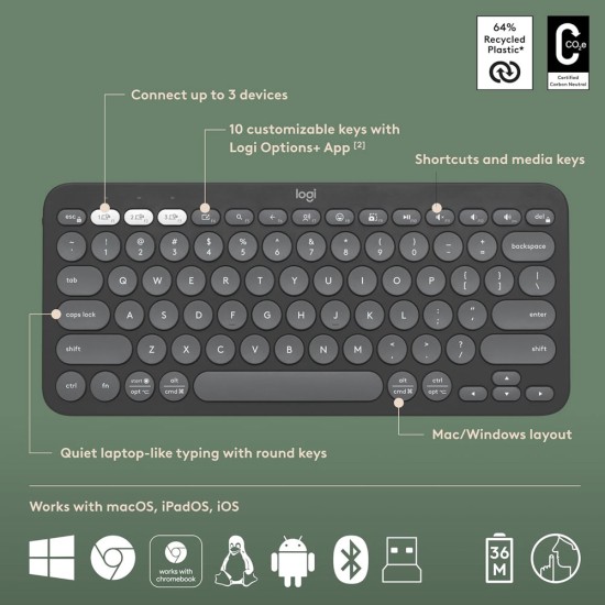 Logitech Pebble 2 Combo, Wireless Keyboard and Mouse - TONAL GRAPHITE (1Y)